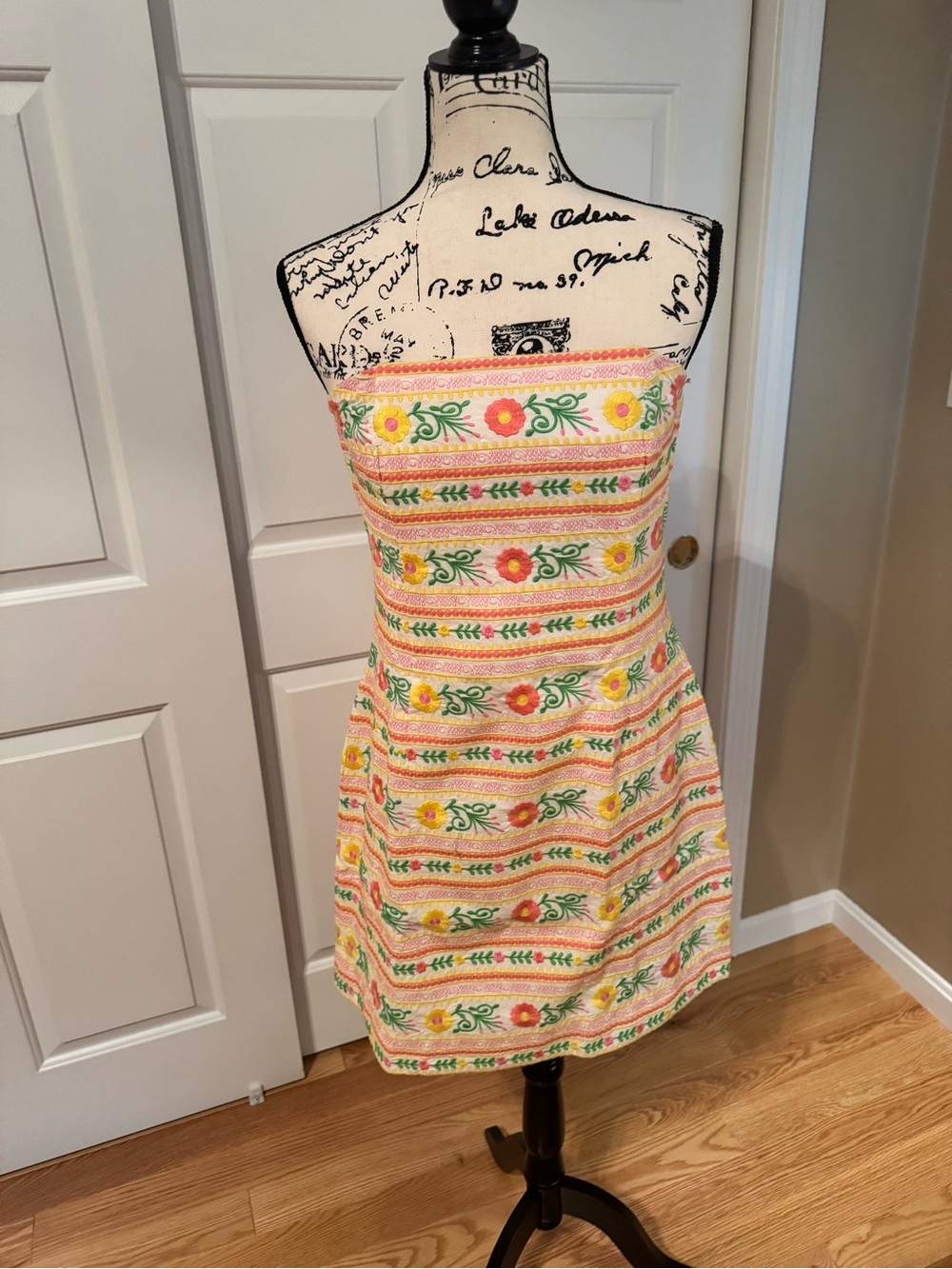 Lilly Pulitzer Strapless Floral Stripe Sundress in Yellow, Pink & Green